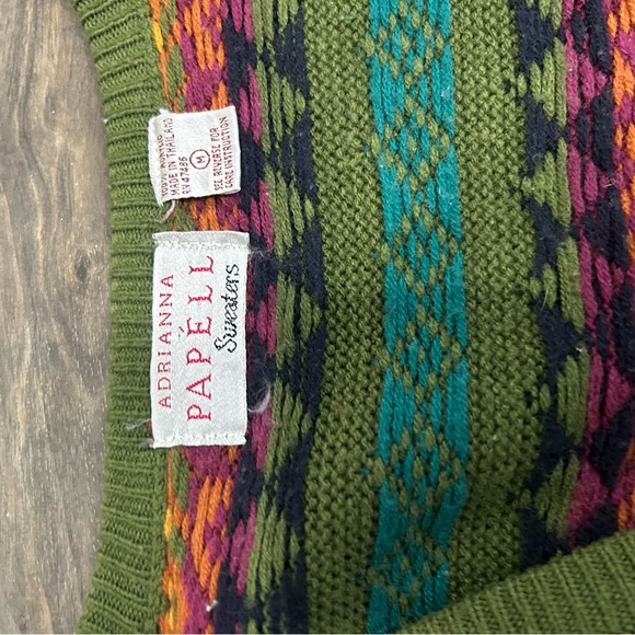 Adrianna Papell V-Neck Sweater in Green and Pink Pattern - Picture 3 of 5